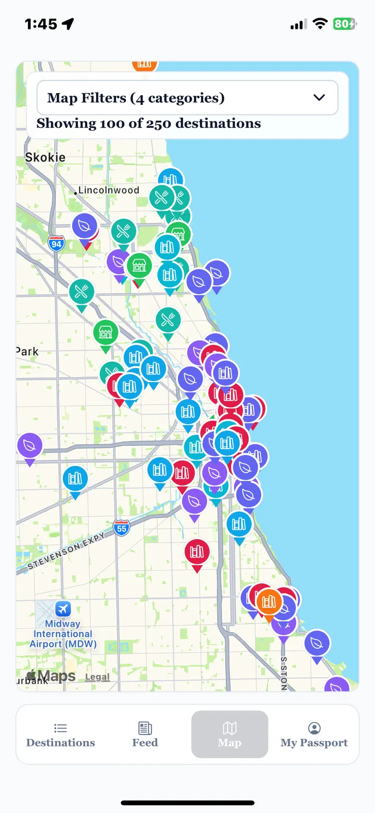 Chicago Passport map showing destinations across the city